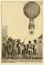 Vista del globo aerostático que se hizo ante sus majestades y su real familia en el cual fue Don Vicente Lunardi el día 8 de enero de 1793